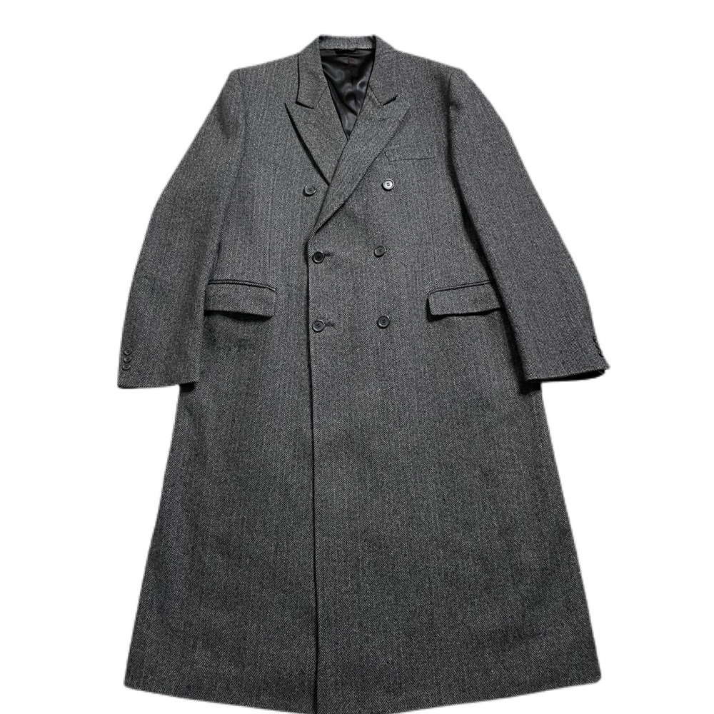 VTG 70s Men’s Wool Grey Herringbone Double Breasted Coat XL